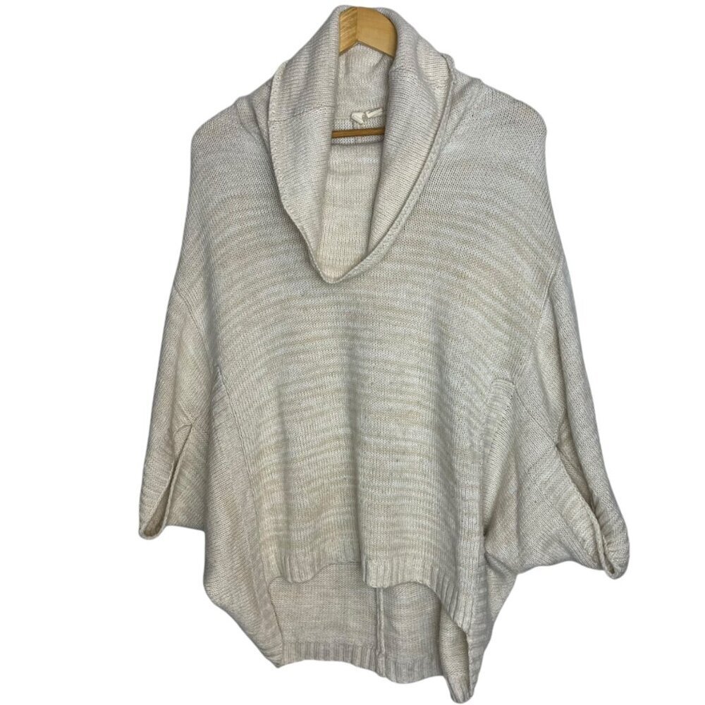 Moth Women's L Cowl Neck Poncho Sweater Cream Beige Draped Lagenlook Boho Casual